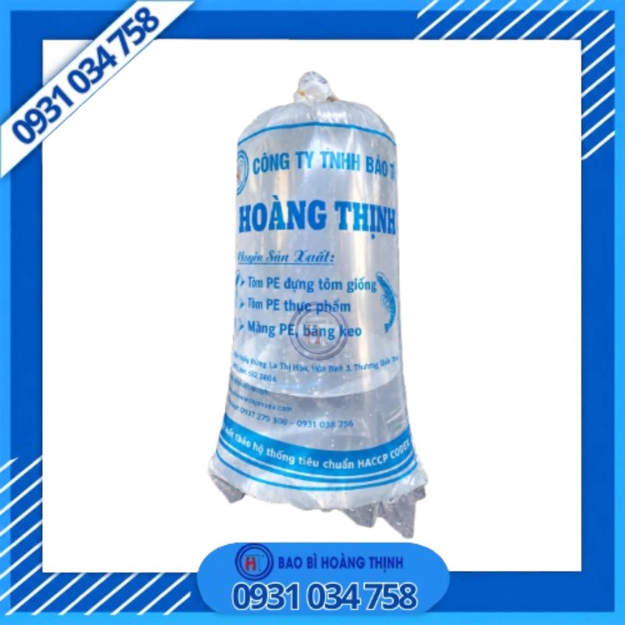 Túi PE đóng tôm trắng lồng gấp in logo 1 màu
